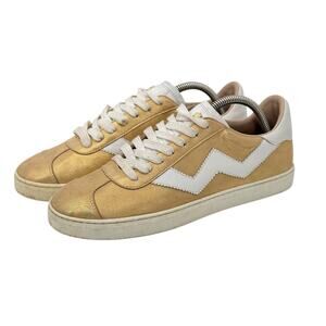 Stuart Weitzman Daryl Gold Sneaker Women's 8 38.5 Athletic Trainer Luxe Metallic